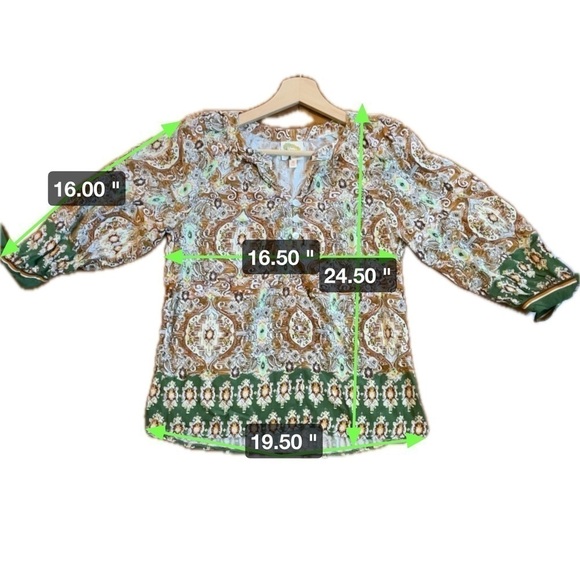 Anthropologie X Fig & Flower | Boho V-Neck Floral Button Blouse Small 3/4 Sleeve - Picture 8 of 8